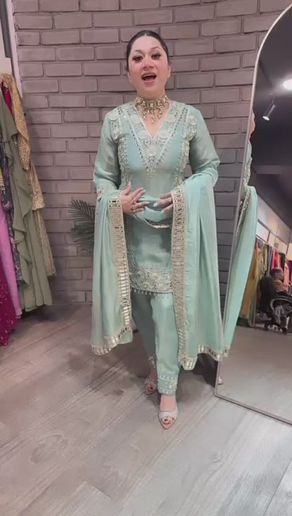 Ronak Aqua Mirror Designer suit